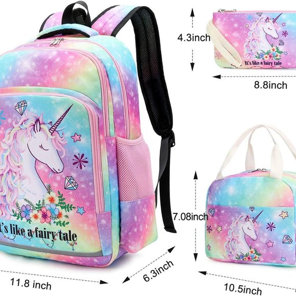 New Girls Backpack Kids Elementary Bookbag Girly School Bag with Insulated Lunch